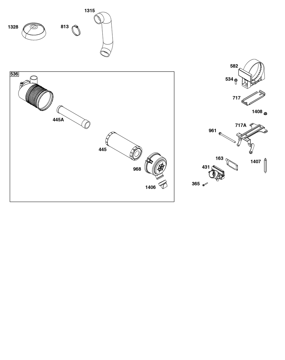 Air Cleaner Group Diagram and Parts List for 61E877-0109-J1 400000 - 699999 Briggs and Stratton Engine